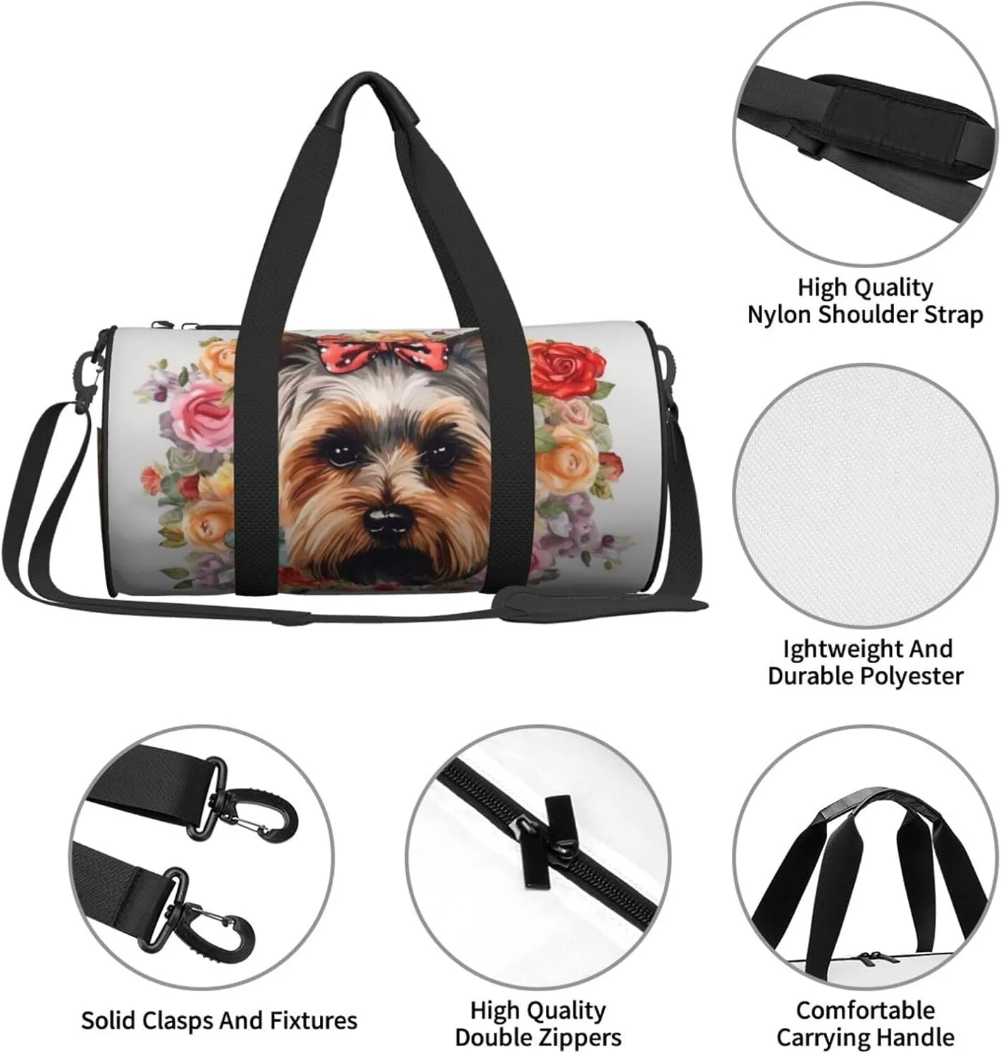 Travel Bag For Women,Yorkie Floral Print Personal Item Duffle Bags,Weekend Travel Duffel Tote Bag,Travel Sport Gym Bag For Men,Airplane Travel Essentials For Flying