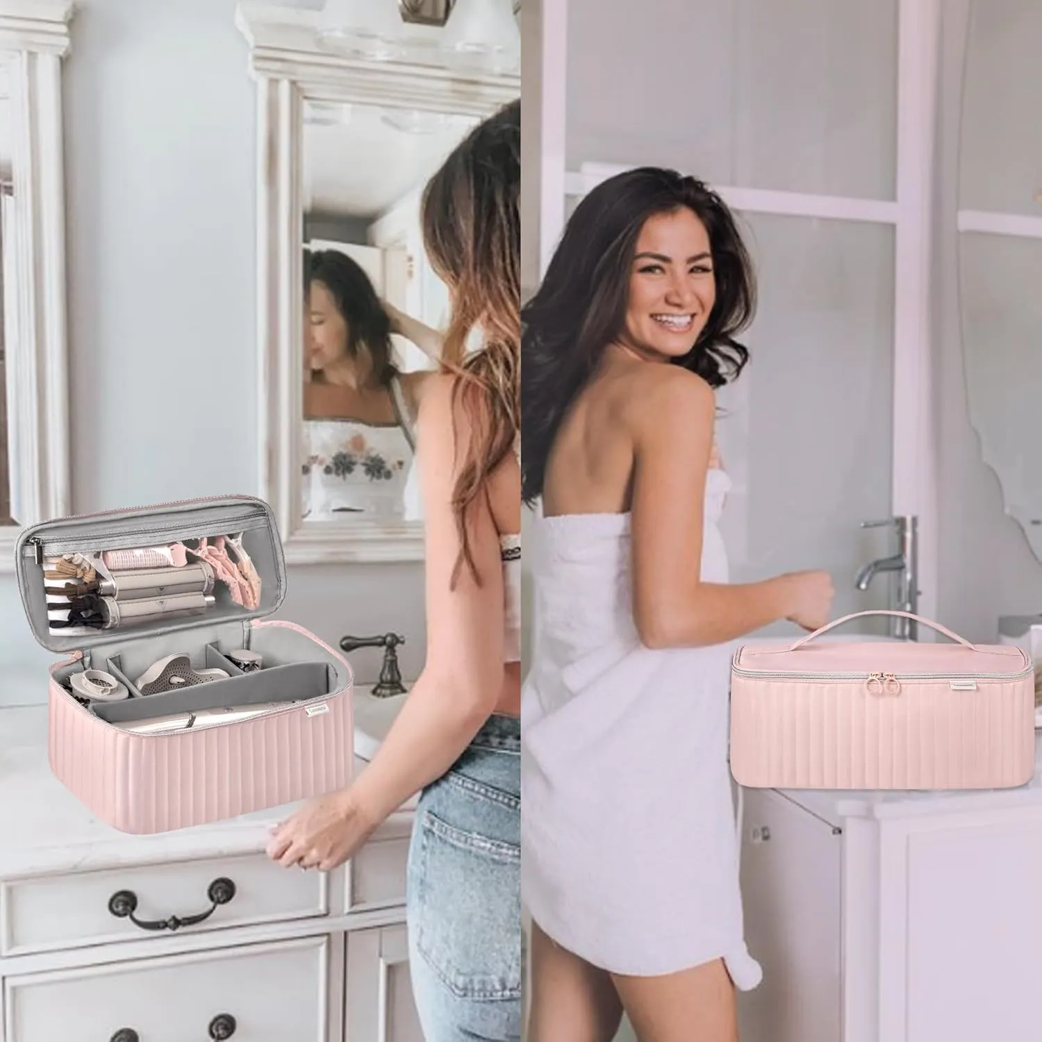 Travel Carrying Case for Hair Dryer Shark Flexstyle Dyson Airwrap Brush Hair Accessories Tools Storage Bag for Revlon Hairdryer Styler Organizer (Pink)
