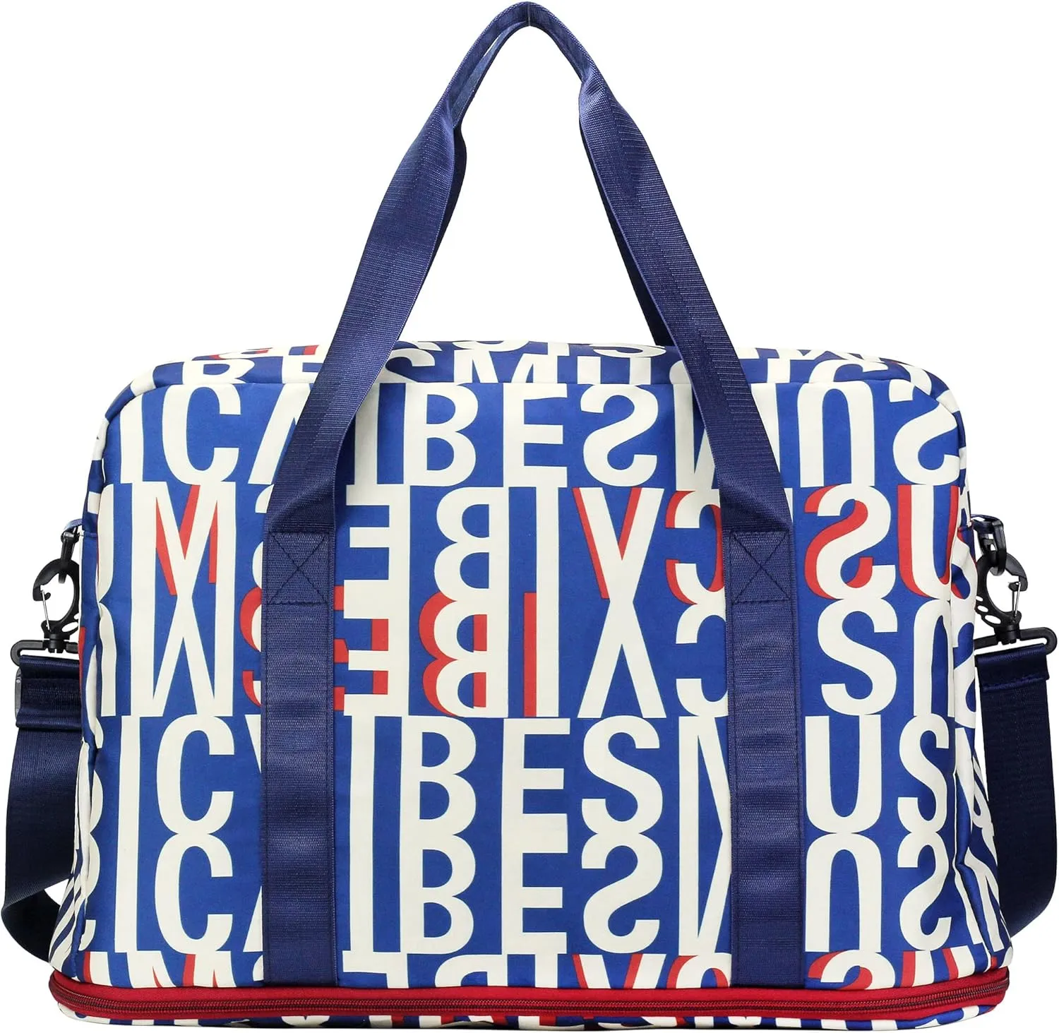 Travel Duffel Bag, Blue Letters Sports Tote Gym Bag, Tote Carry on Luggage Shoulder Weekender Overnight for Women