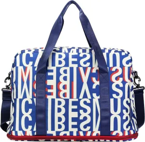Travel Duffel Bag, Blue Letters Sports Tote Gym Bag, Tote Carry on Luggage Shoulder Weekender Overnight for Women