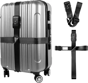 Travel Inspira Luggage Straps TSA Approved Suitcase Belt Adjustable Length 3-Dial Combination Lock and Cross Luggage Suitcase Security - Black