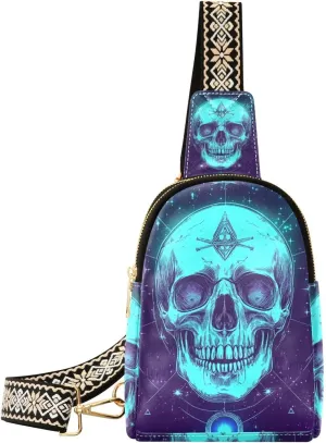 trendy Pirate Skull Neon Mystery Tarot Cards leather crossbody bags leather small cross body bag for travel
