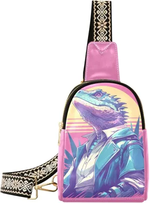 trendy Reptile Peach Tropical Style leather fanny pack anti-theft leather sling bag for for hiking
