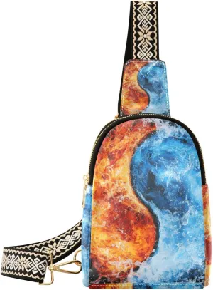 trendy Water Yin and Yang Tai Chi crossbody sling bags lightweight leather fanny pack crossbody for day pack