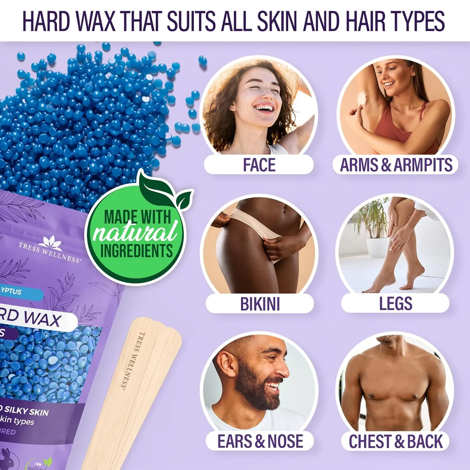 Tress Wellness Waxing Kit for Brazilian Wax - Easy to Use - For Sensitive Skin - Digital Display, Black Purple Flower