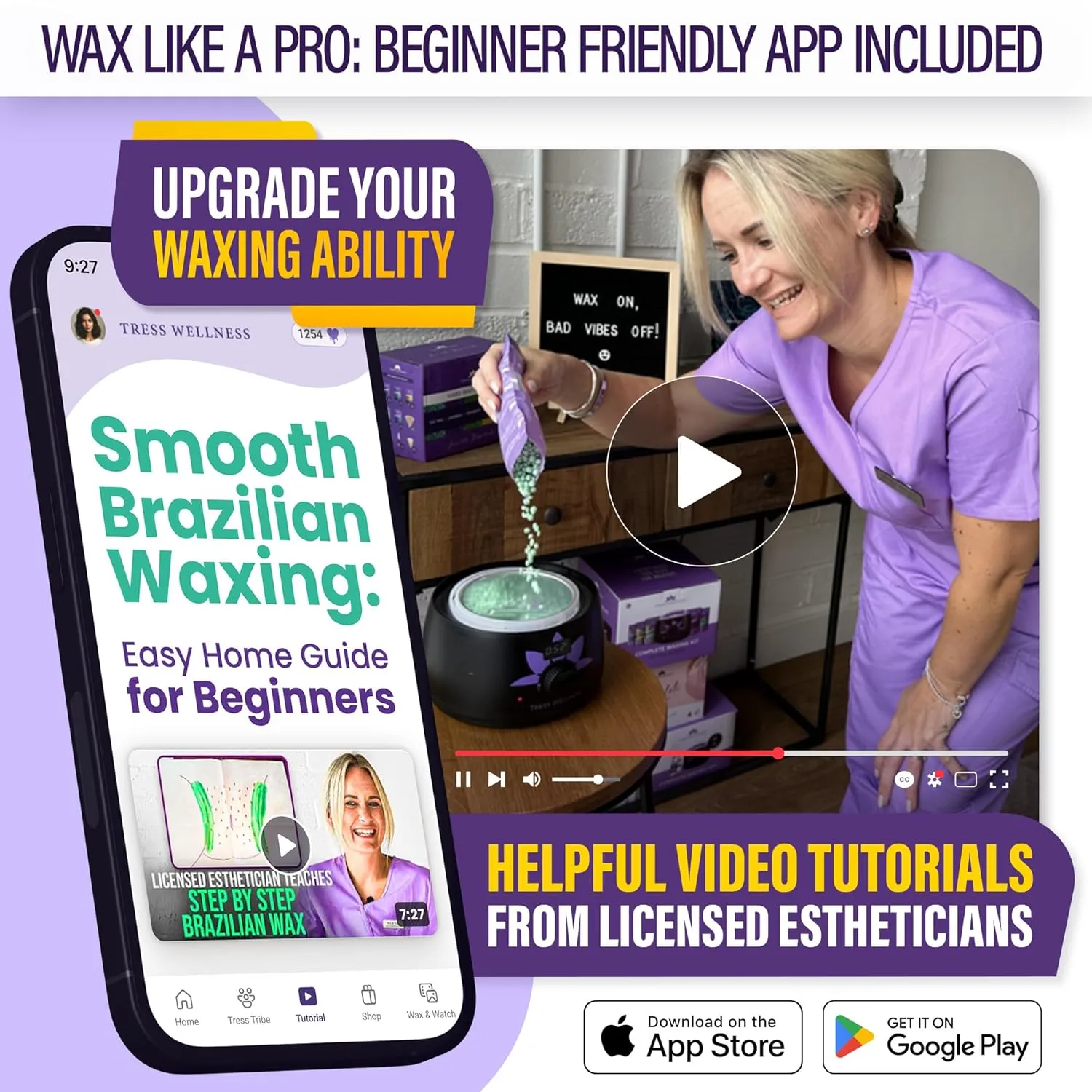 Tress Wellness Waxing Kit for Brazilian Wax - Easy to Use - For Sensitive Skin - Digital Display, Black Purple Flower