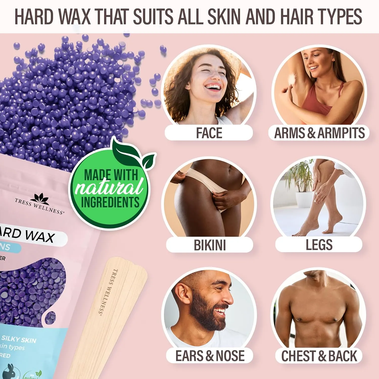 Tress Wellness Waxing Kit for Brazilian Wax - Easy to Use - For Sensitive Skin - Digital Display, Pink