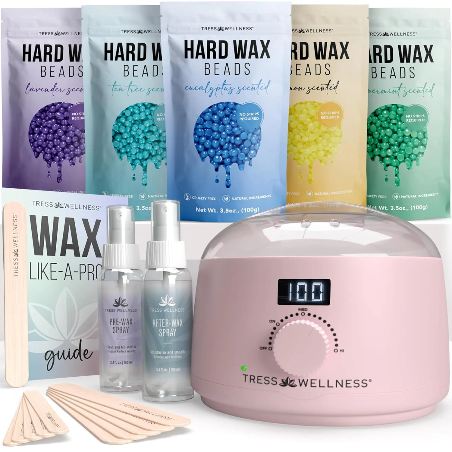 Tress Wellness Waxing Kit for Brazilian Wax - Easy to Use - For Sensitive Skin - Digital Display, Pink