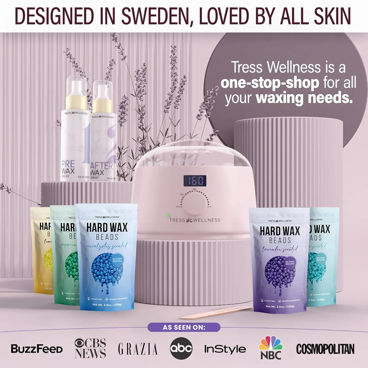 Tress Wellness Waxing Kit for Brazilian Wax - Easy to Use - For Sensitive Skin - Digital Display, Pink