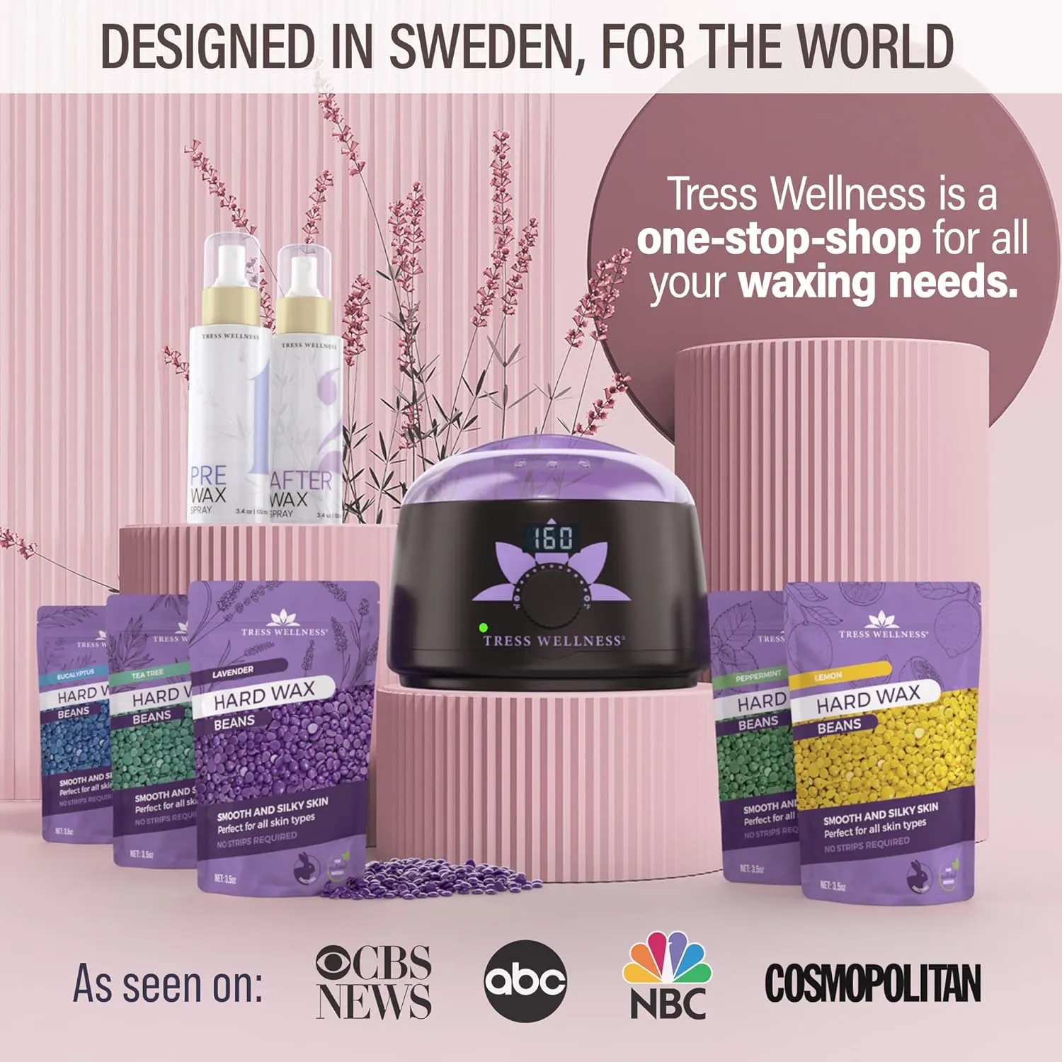 Tress Wellness Waxing Kit for Brazilian Wax - Easy to Use - For Sensitive Skin - Digital Display, Pink