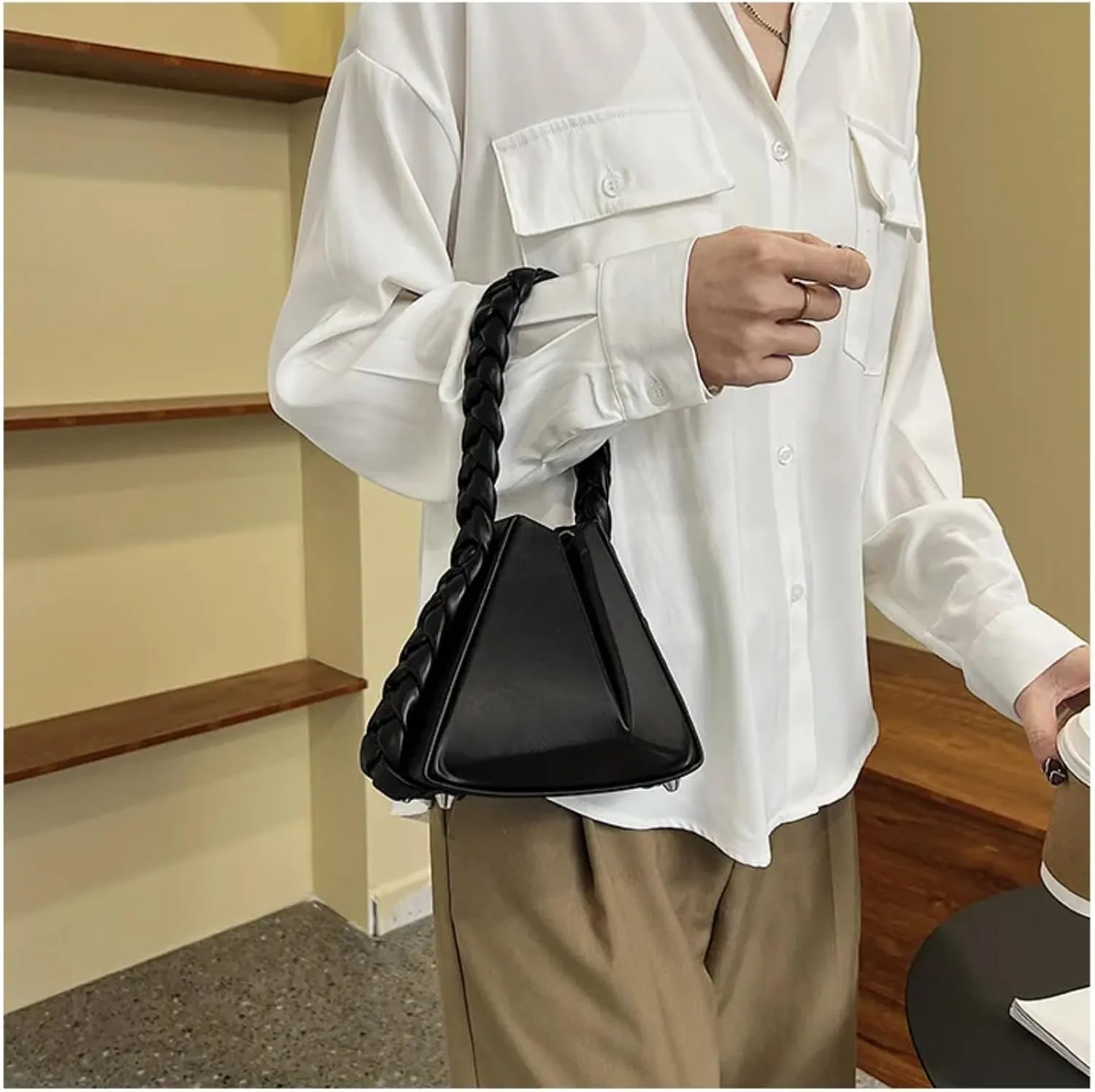 Triangle Rope Handle Totes Women Crossbody Bag Fashion Designer Handbag and Purses Ladies Shoulder Bag (Mini(Max Length