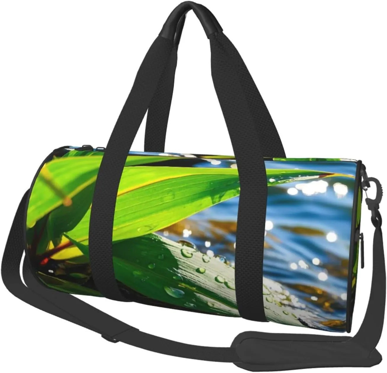 Tropical Leaves Print Round Large Capacity Travel Luggage Bags,Men's and Women's Hand-Held Travel Clothing Bags