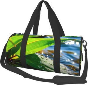 Tropical Leaves Print Round Large Capacity Travel Luggage Bags,Men's and Women's Hand-Held Travel Clothing Bags