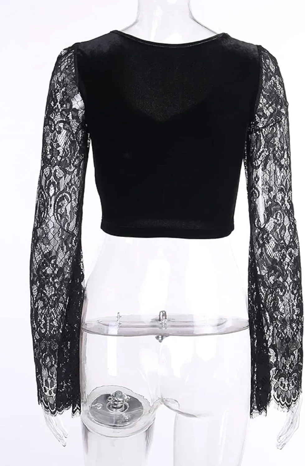 TSMNZMU Womens Gothic Velvet Crop Tops Emo Alt Mall Goth Shirt Punk Harajuku Grunge T Shirt V Neck Lace Long Sleeve Shirt
