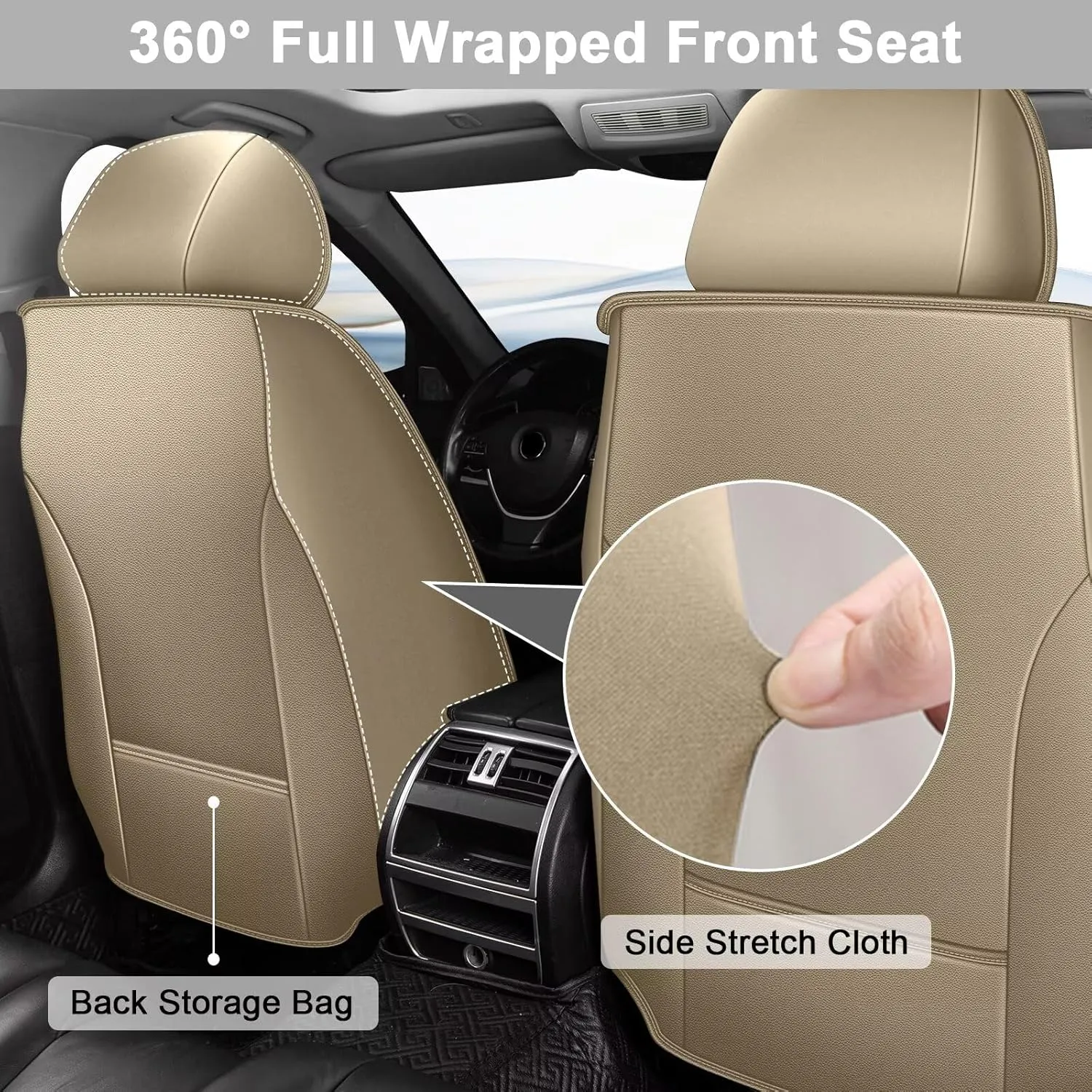 TTX LIGHTING 2PCS Car Seat Covers Fit for Jeep Wrangler 2007-2024 2025 Front Seat Covers Waterproof Faux Leather Automotive Seat Protectors Cushions with Airbag Compatible(2 Front Seat,Beige)