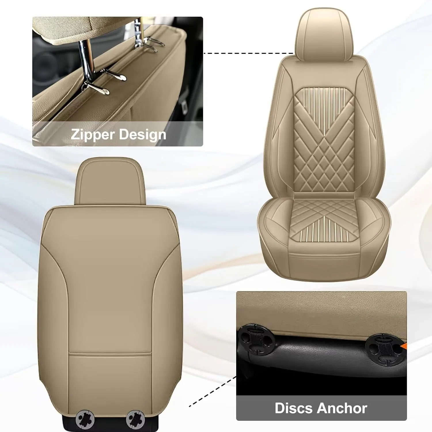 TTX LIGHTING 2PCS Car Seat Covers Fit for Jeep Wrangler 2007-2024 2025 Front Seat Covers Waterproof Faux Leather Automotive Seat Protectors Cushions with Airbag Compatible(2 Front Seat,Beige)