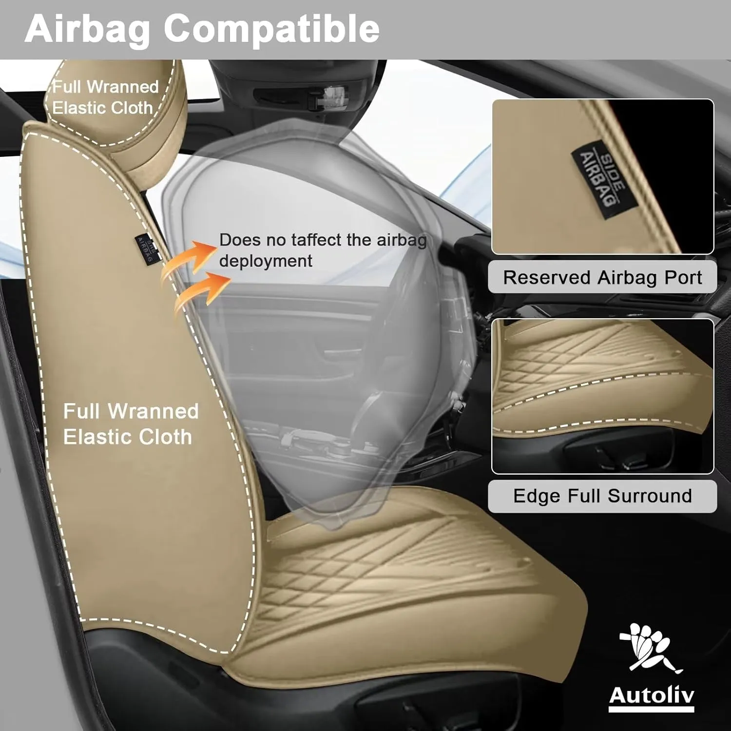 TTX LIGHTING 2PCS Car Seat Covers Fit for Jeep Wrangler 2007-2024 2025 Front Seat Covers Waterproof Faux Leather Automotive Seat Protectors Cushions with Airbag Compatible(2 Front Seat,Beige)