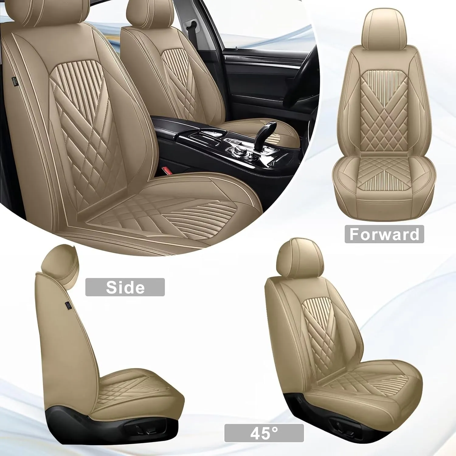 TTX LIGHTING 2PCS Car Seat Covers Fit for Jeep Wrangler 2007-2024 2025 Front Seat Covers Waterproof Faux Leather Automotive Seat Protectors Cushions with Airbag Compatible(2 Front Seat,Beige)