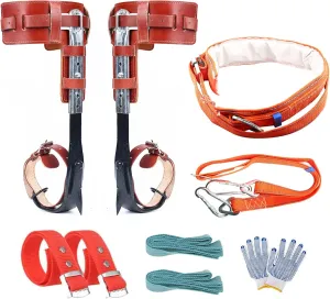 TWSOUL Climbing Tree Spikes, Stainless Steel Climbing Trees Gears with Cattle Hide Leggings Straps and Extra Multi-Functional Straps for Outdoor Jungle Survival Fruit Picking