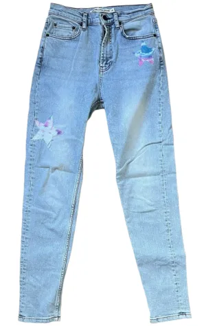 Unemployed Denim Women’s Light Wash Pastel Patchwork Stars Jeans – Size 26