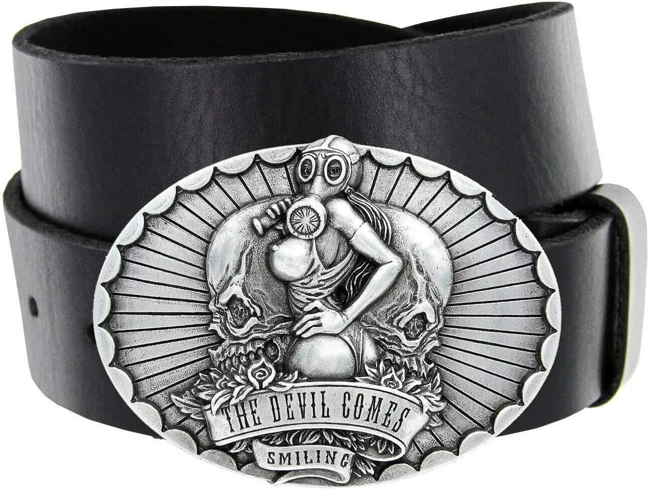 Unique Buckle Antique Engraved 100% Genuine one-piece Full Grain Leather Casual Jean Belt 1-1/2"(38mm) Wide