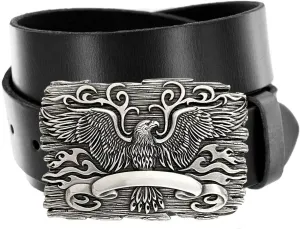 Unique Buckle Antique Engraved 100% Genuine one-piece Full Grain Leather Casual Jean Belt 1-1/2"(38mm) Wide