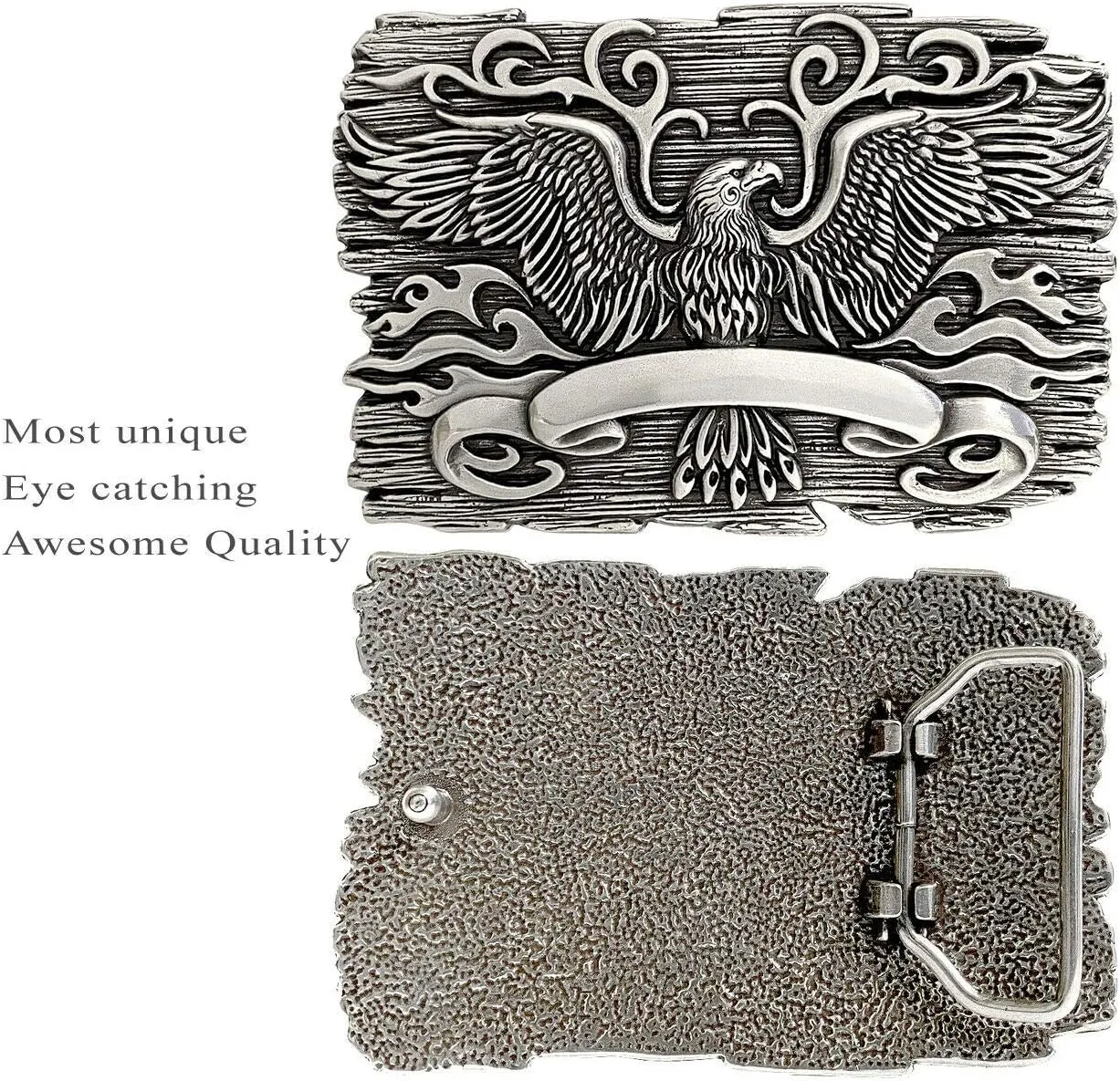Unique Buckle Antique Engraved 100% Genuine one-piece Full Grain Leather Casual Jean Belt 1-1/2"(38mm) Wide