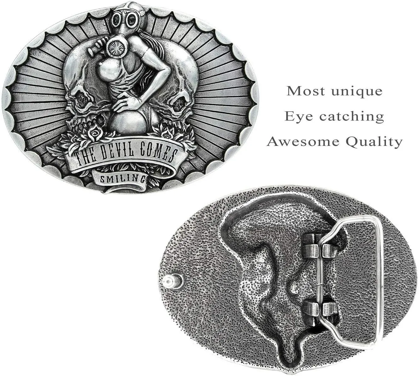 Unique Buckle Antique Engraved 100% Genuine one-piece Full Grain Leather Casual Jean Belt 1-1/2"(38mm) Wide