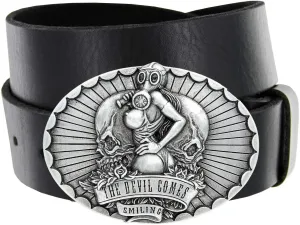Unique Buckle Antique Engraved 100% Genuine one-piece Full Grain Leather Casual Jean Belt 1-1/2"(38mm) Wide