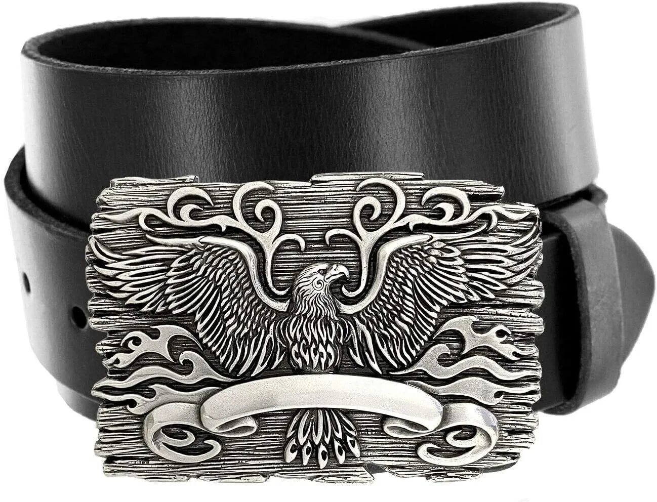 Unique Buckle Antique Engraved 100% Genuine one-piece Full Grain Leather Casual Jean Belt 1-1/2"(38mm) Wide