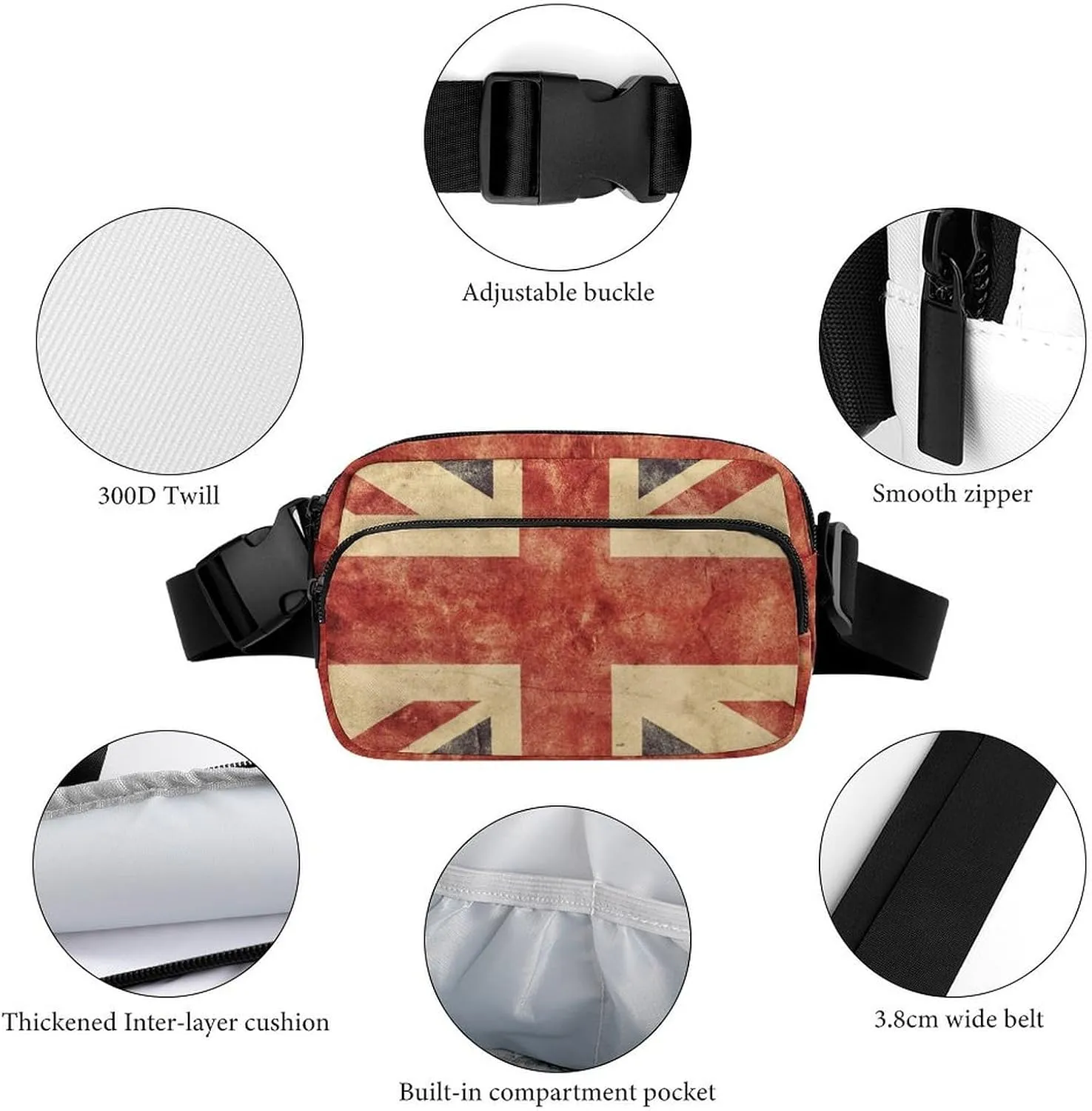 United Kingdom Flags Belt Bag Fanny Pack for Women Men London Crossbody Waist Bag Pack Adjustable Casual Bag for Travel Running Workout Cycling