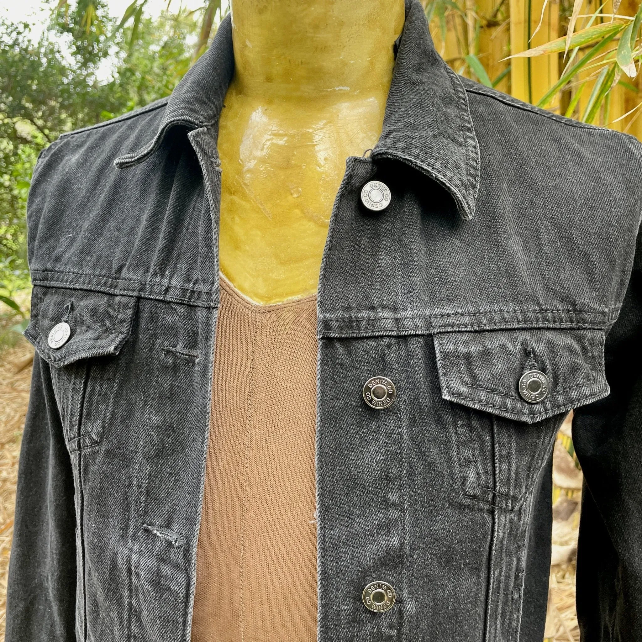 Upcycled Black Vintage Denim Jacket Cranes Immortal Kraft Sz XS - OOAK