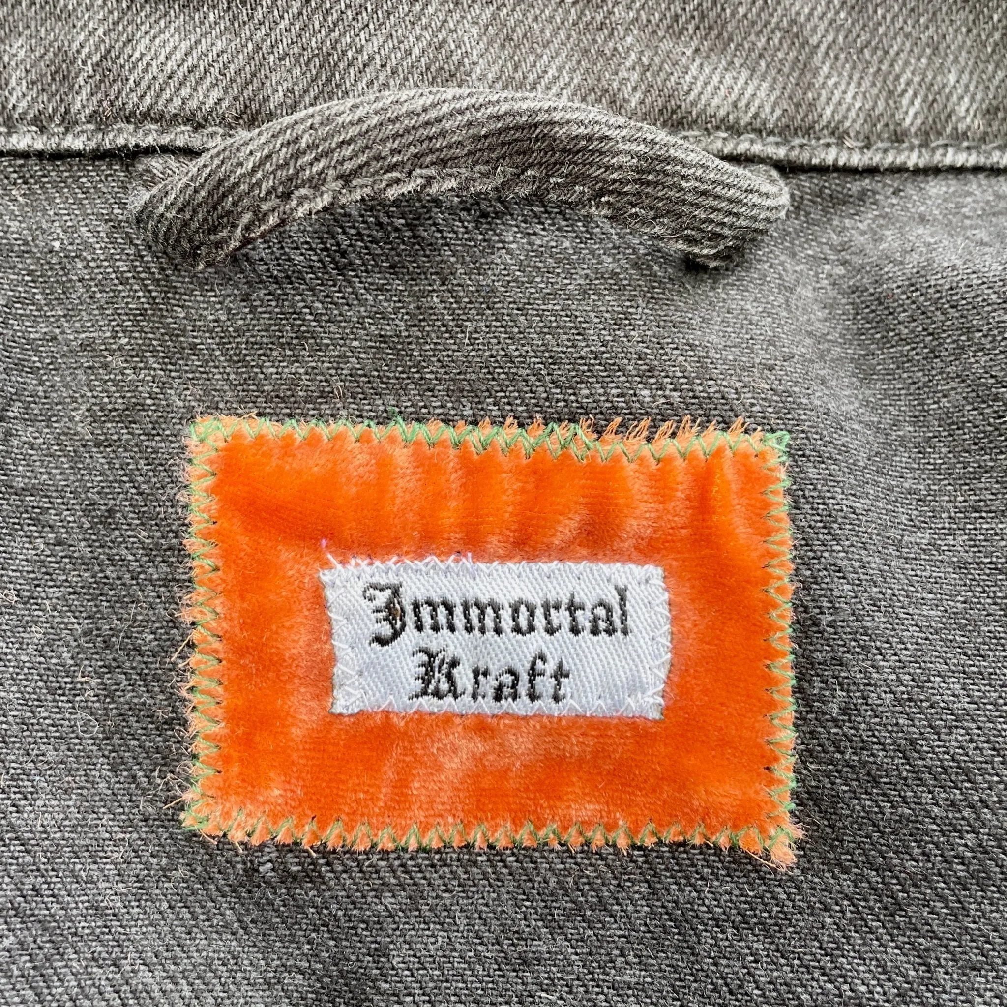 Upcycled Black Vintage Denim Jacket Cranes Immortal Kraft Sz XS - OOAK