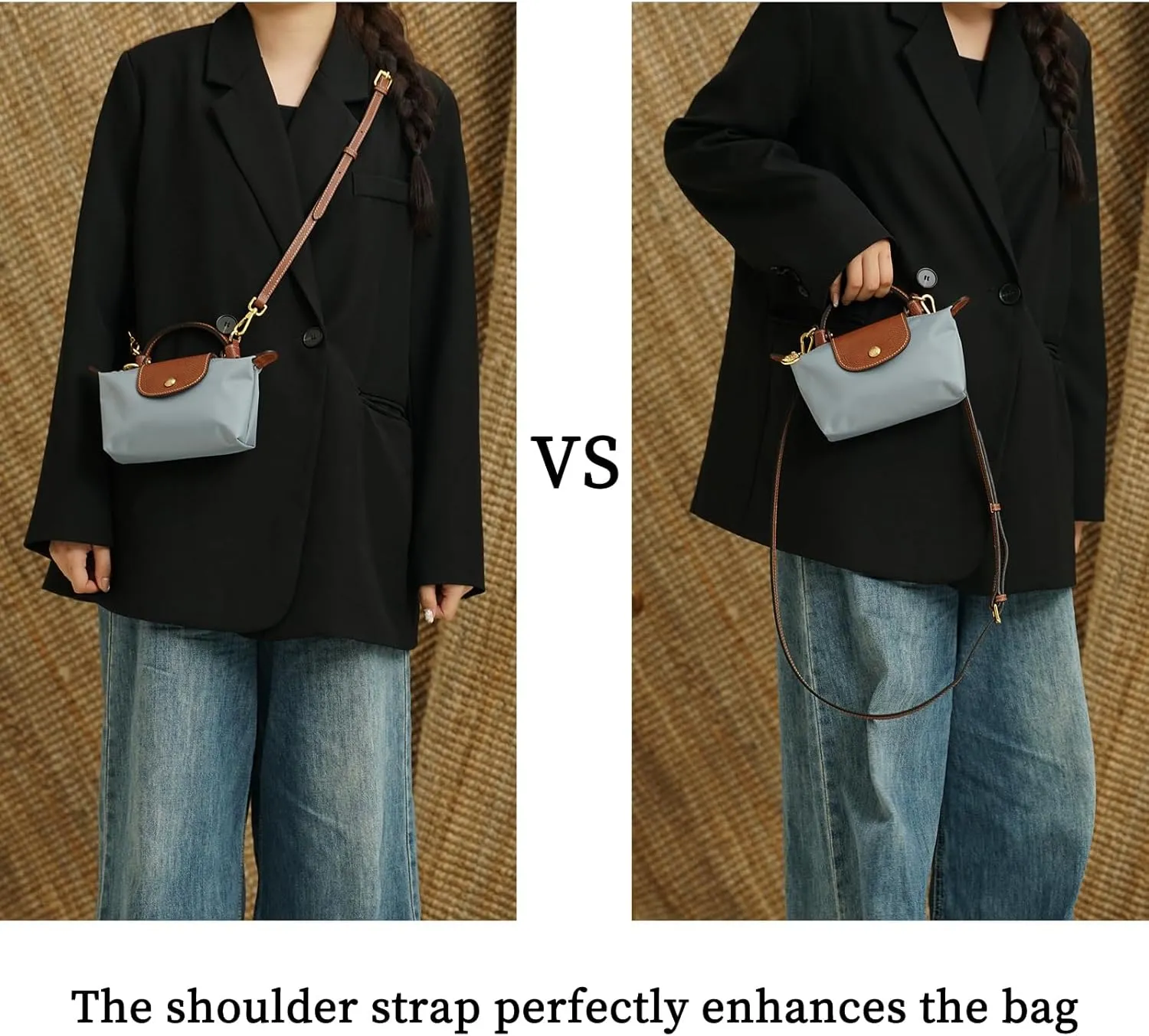 Upgraded Leather Purse Straps for Longchamp Mini Bag Conversion Kit, Bag Shoulder Strap Replacement Crossbody