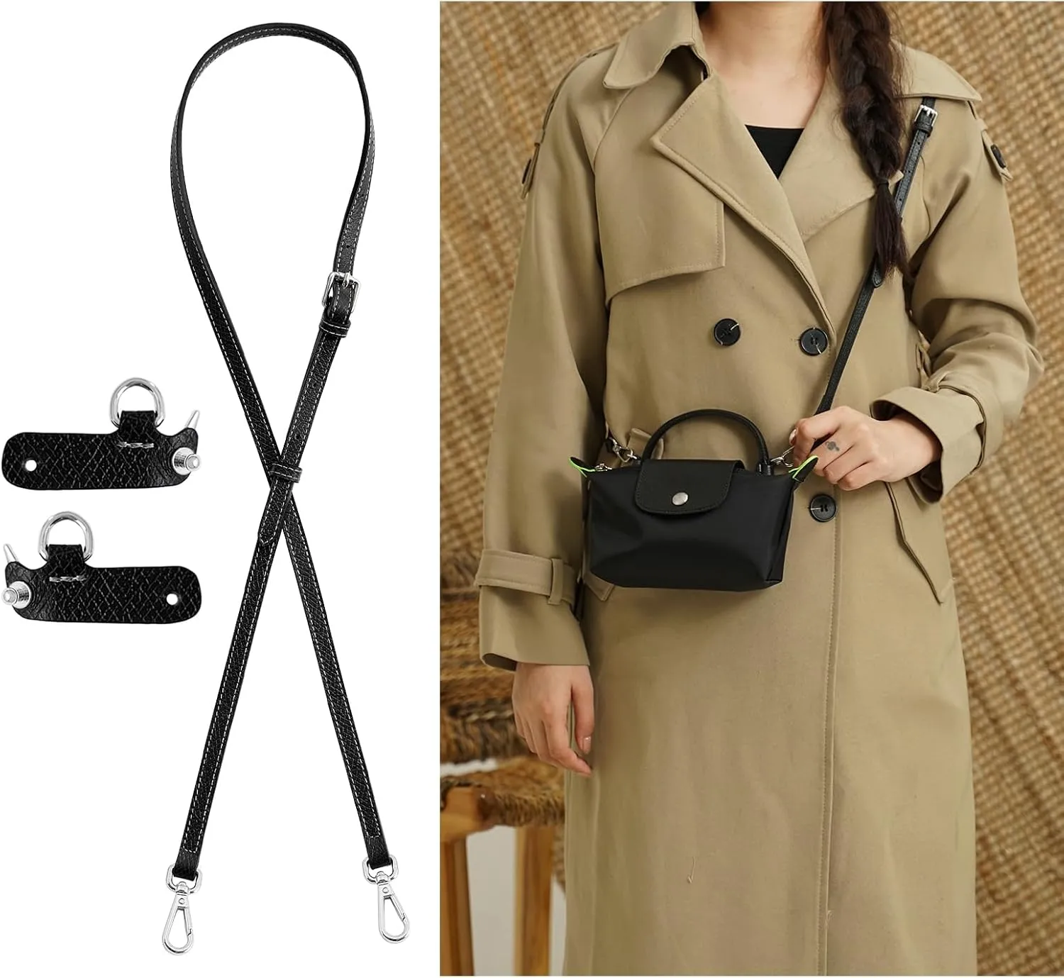 Upgraded Leather Purse Straps for Longchamp Mini Bag Conversion Kit, Bag Shoulder Strap Replacement Crossbody