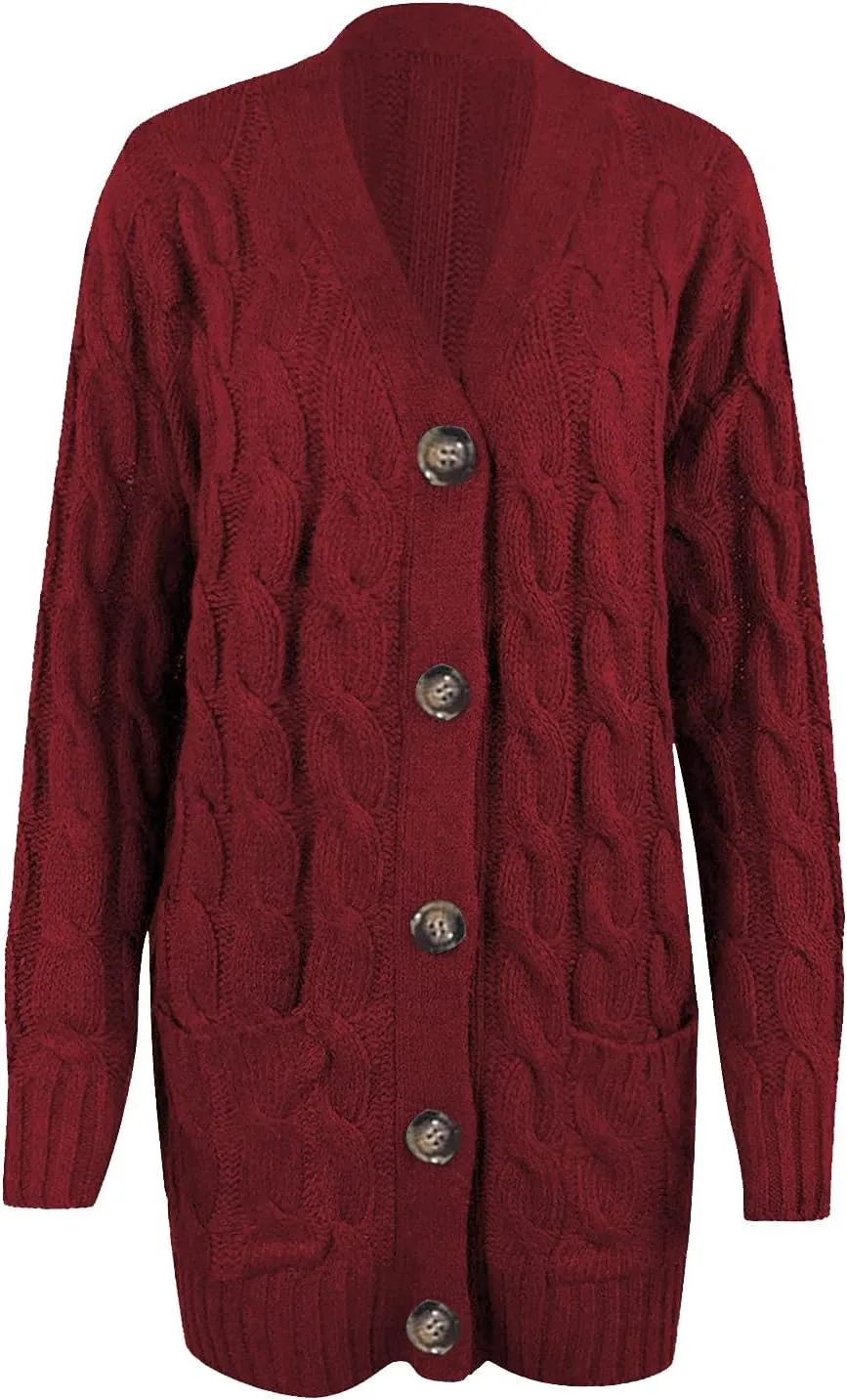 UQRZAU Womens Patchwork Cardigan Long Sleeve Open Front Knit Button Down Sweaters Coat Pockets S, 5XL