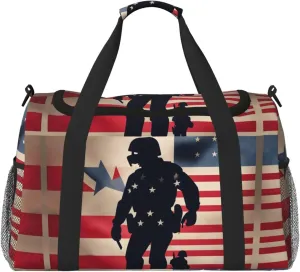 US Military Soldiers Patriotic Memorial Day print Weekender Overnight Carry On Bag Gym Luggage Bag Duffel Bag for Travel Women