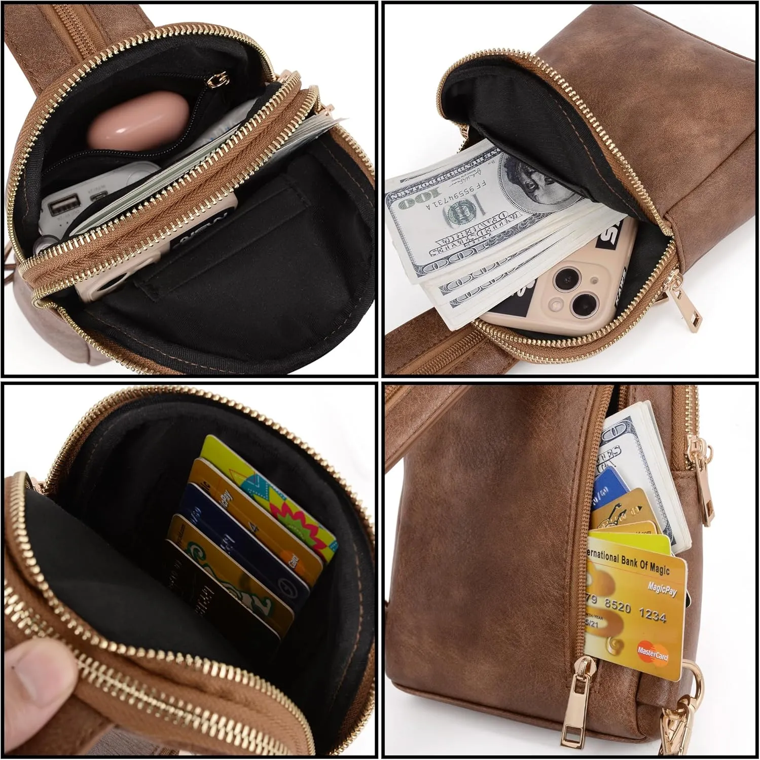 UTO Sling Bag for Women Crossbody Trendy Chest Belt Bag Convertible Backpack Purse with Wide Shoulder Zip Straps