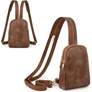 UTO Sling Bag for Women Crossbody Trendy Chest Belt Bag Convertible Backpack Purse with Wide Shoulder Zip Straps