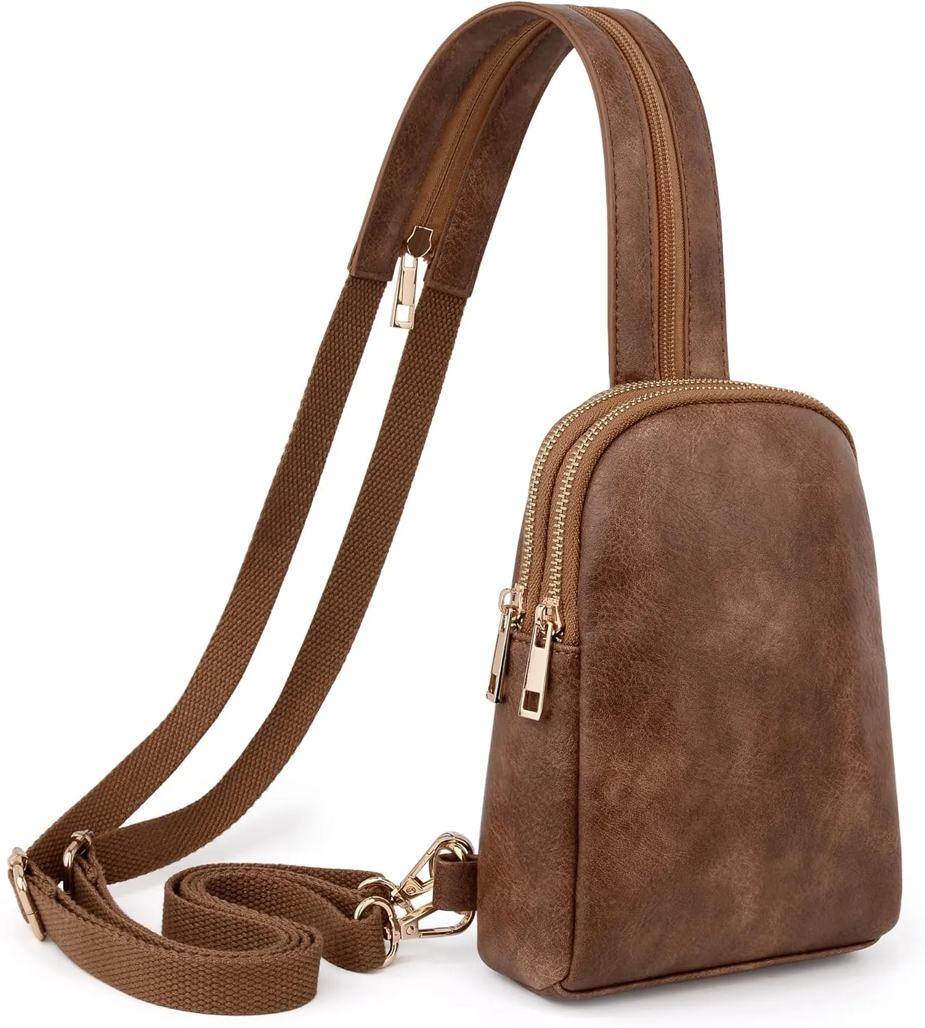 UTO Sling Bag for Women Crossbody Trendy Chest Belt Bag Convertible Backpack Purse with Wide Shoulder Zip Straps