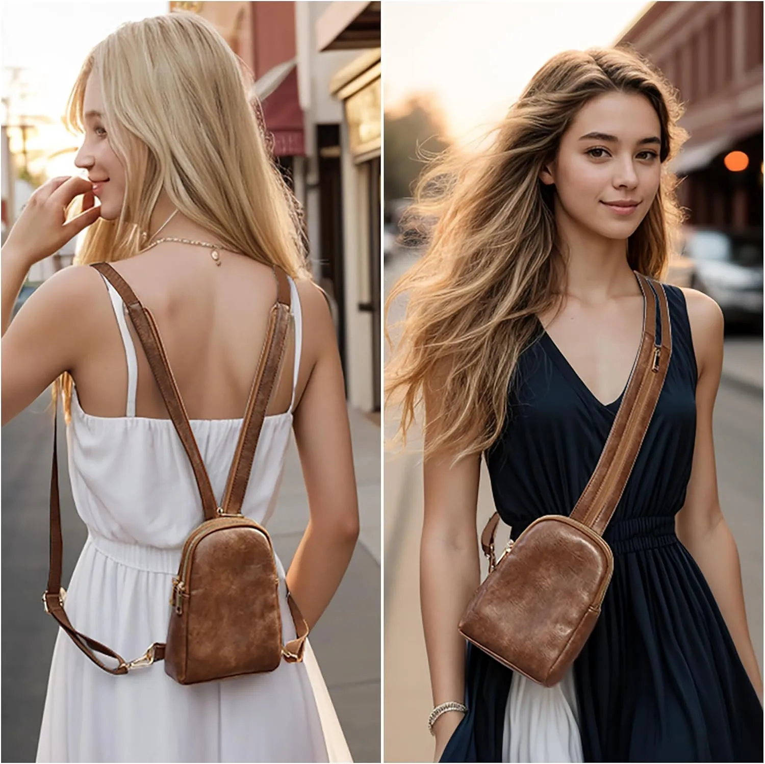 UTO Sling Bag for Women Crossbody Trendy Chest Belt Bag Convertible Backpack Purse with Wide Shoulder Zip Straps