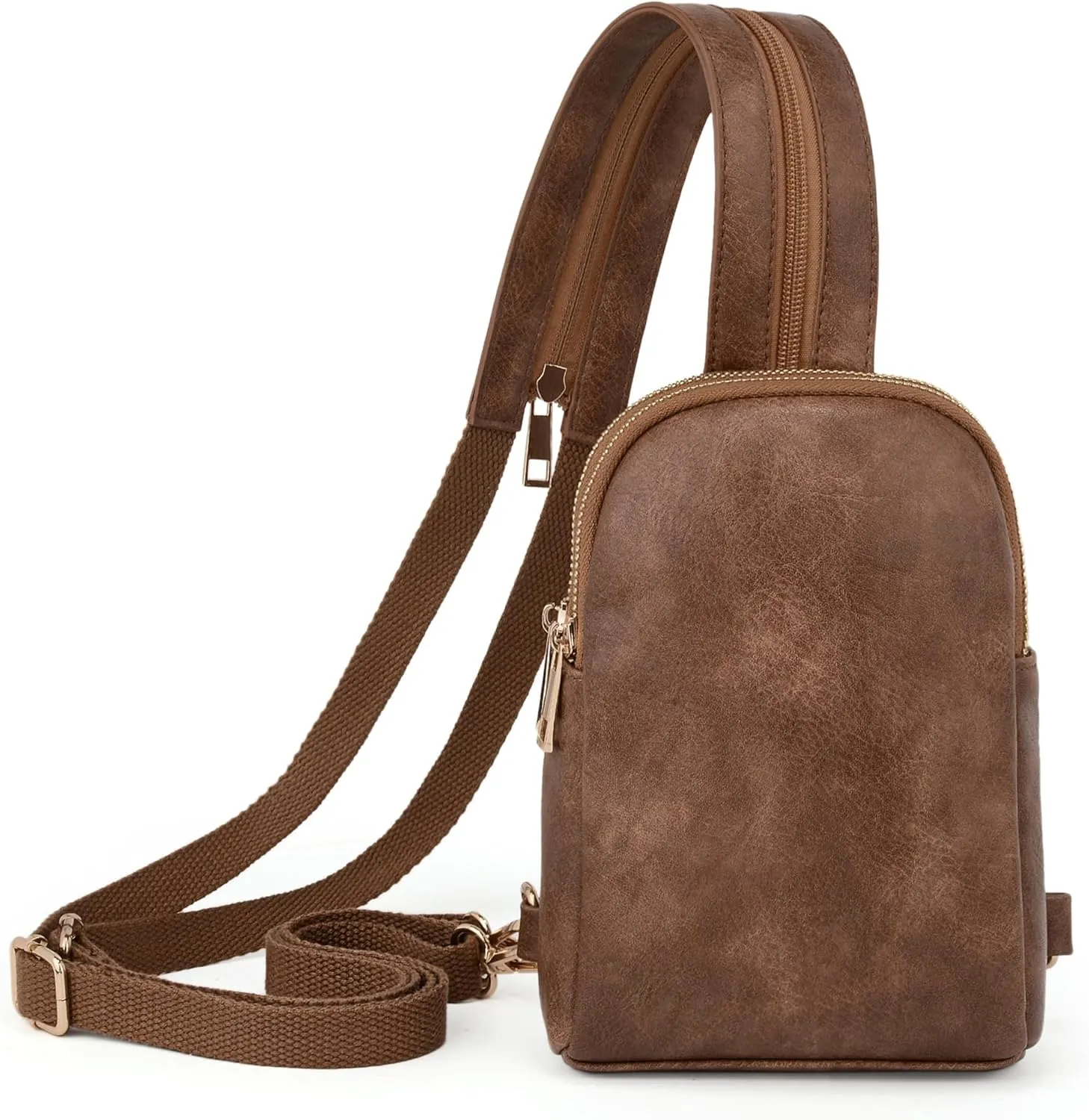 UTO Sling Bag for Women Crossbody Trendy Chest Belt Bag Convertible Backpack Purse with Wide Shoulder Zip Straps