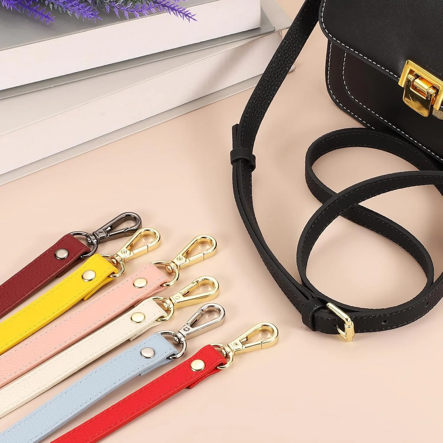 uxcell Genuine Leather Purse Strap, 41.7"-51.2" Adjustable Crossbody Replacement Straps 0.7" Width for Women Handbags Shoulder Bag (Linen Blue, Silver Buckle)