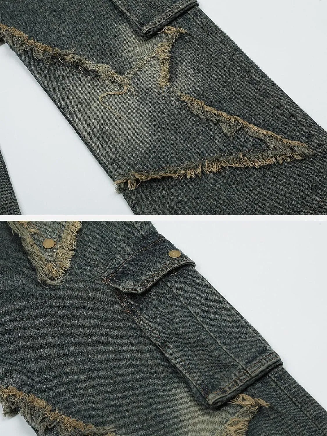 Vamtac Distressed Effect Patchwork Star Denim Jeans Baggy Harajuku Hip Hop Pants Streetwear Baggy Vintage Trousers
