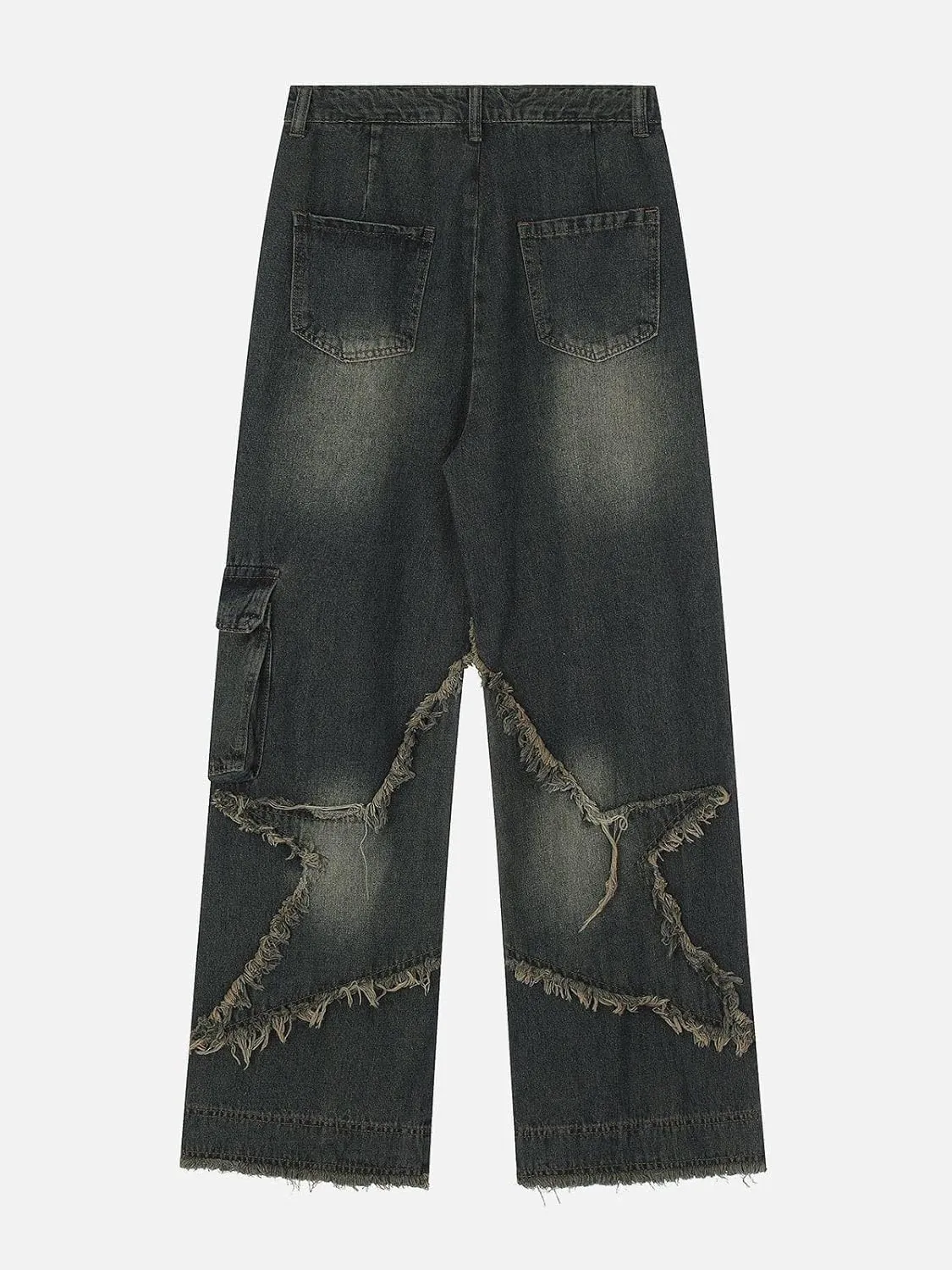 Vamtac Distressed Effect Patchwork Star Denim Jeans Baggy Harajuku Hip Hop Pants Streetwear Baggy Vintage Trousers