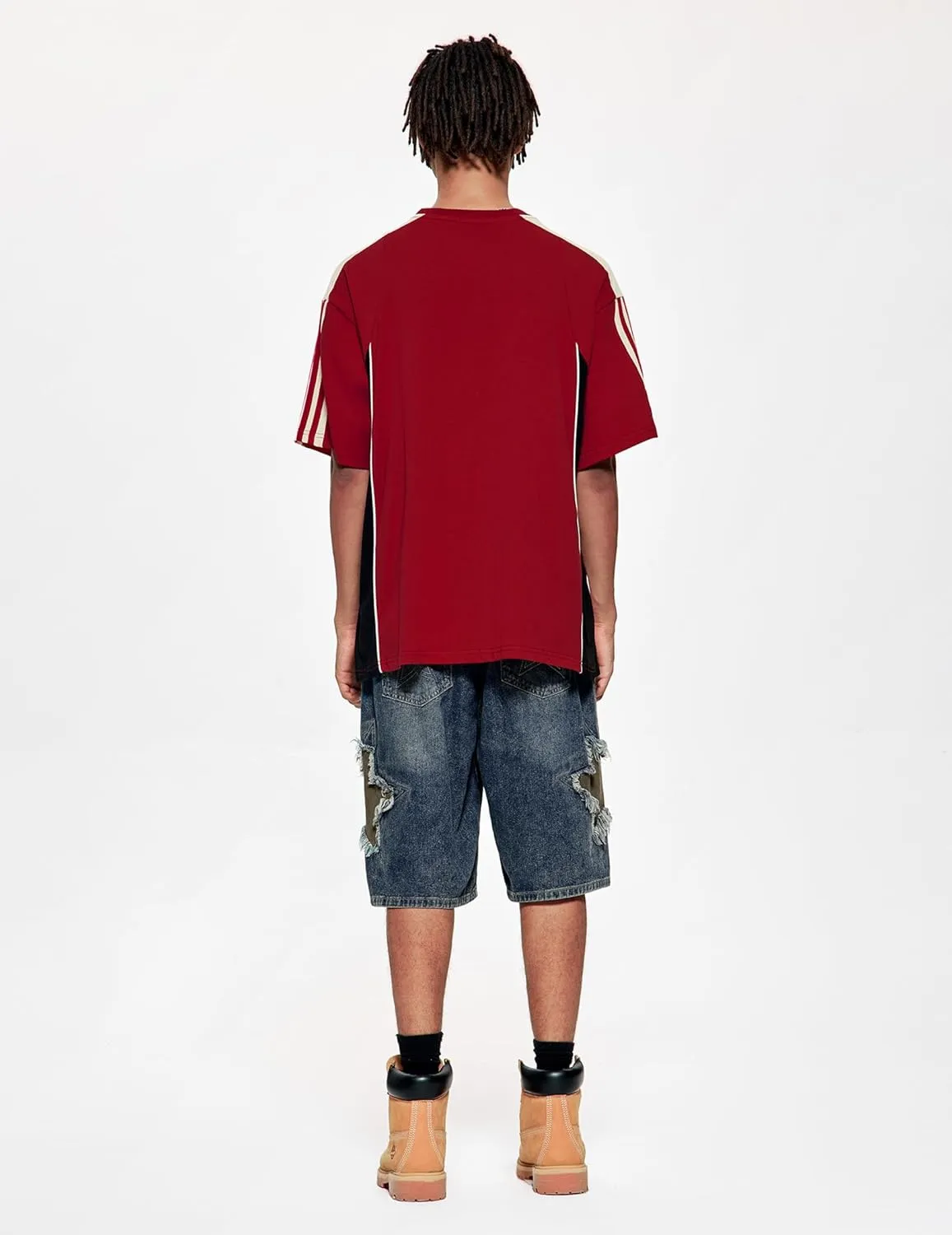 Vamtac Mens Star Patchwork Denim Shorts Mid Rise Casual Loose Summer Streetwear Unisex Jeans Jorts