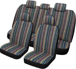 VarCozy Baja Saddle Blanket Seat Covers Full Set, Front Seat Covers and Split Rear Bench Seat Covers for Sedan, SUV, Truck, Universal Stripe Woven Automotive Seat Cover,Breathable, Airbag Compatible