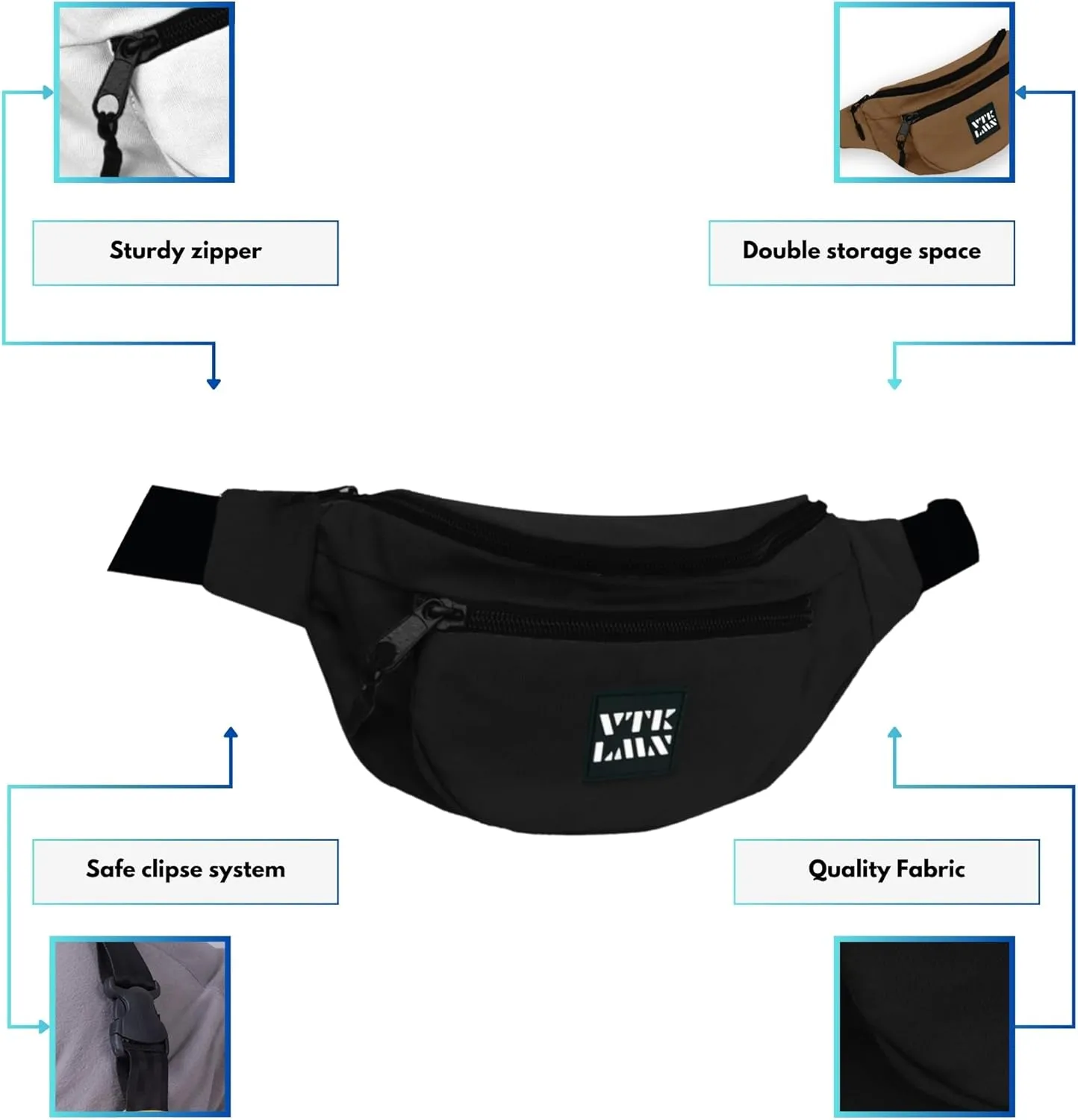 Vatkalimon Bum Bag Set. Fanny Pack Set of 3, Crossbody Fanny Pack with 2-Zipper, Sling Bag for Festival, Gym, Outdoor, Stain Resistant Bags For Women, Unisex Crossbody Bags