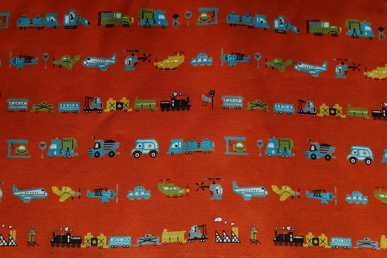Vehicles On Sunset Orange Patchwork / Craft Fabric