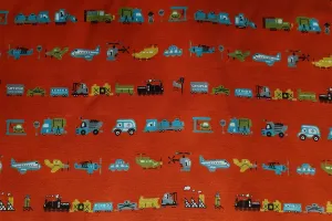Vehicles On Sunset Orange Patchwork / Craft Fabric